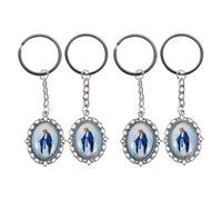 Sosoport Llavero Religioso Virgen María 4 Piezas Ovalado Colgante de Oración Cristiano para Mujeres y Hombres Obsequio Católico para Comunión y Bolso Dije de Rosario Portátil