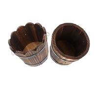 Sosoport Macetas de Madera Carbonizada 2 Piezas Set Pequeñas para Suculentas y Plantas, Maceteros Rústicos Boca Plana y Ondulada, Resistentes Putrefacción, Ideales para Balcón y