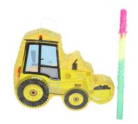 Sosoport Piñata de Papel Forma de Excavadora Amarilla para Fiestas de Cumpleaños Juego de 2 Piezas Bate para Decorar Eventos Infantiles y Celebraciones Temáticas