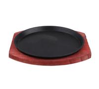 Sosoport Placa de Hierro Fundido Redonda para Teppanyaki, Antiadherente | Base de Madera Incluida, Apta para Inducción, Servir Directo Sartén, Verduras y Tortillas
