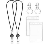 Sosoport Porta Tarjetas Identificativa Funda Plástica Transparente y Cordón Retráctil Negro para Uso Escolar Aire Libre, Resistente y Práctico para Personal Médico y Voluntarios