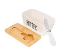 Sosoport Recipiente de Cerámica para Mantequilla Tapa de Madera y Cortador, Caja Sellada para Conservación de Alimentos Adecuado para Cocina Doméstica