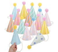 Sosoport Sombreros de Cumpleaños de Papel en Cono para 14 Piezas, Colores Variados, Diseño Pompones, Tamaño Ajustado para Fiestas Infantiles y Decoración Festiva