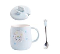 Sosoport Taza de Café de Cerámica con Diseño de Gato, Tapa y Cuchara, Resistente al Calor y Adecuada para Uso Diario en Desayunos