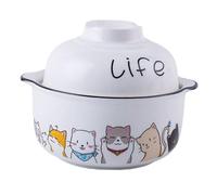 Sosoport Tazón para Fideos Instantáneos con Tapa Diseño Japonés de Dibujos Animados Multifuncional para Arroz Ensaladas y Sopa para Hogar Escuela y Restaurante Blanco