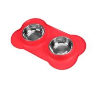 Sosoport Tazones Dobles De Acero Inoxidable para Perros y Gatos con Base De Silicona Antideslizante Comedero y Bebedero para Mascotas Rojo