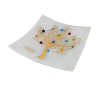 Sospiri Venezia Bandeja decorativa para regalo de cristal y oro con idea de árbol de la vida, hecha en Italia, ceremonia favorita suprammobile 14 x 14 cm
