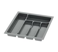 Sossai inserto para cubiertos Divio para cajones de 45 cm de ancho, 38x43 cm - recortable, 5 compartimentos, antracita, bandeja para cubiertos de plástico para cajones de cocina