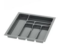 Sossai inserto para cubiertos Divio para cajones de 50 cm de ancho, 43x49 cm - recortable, 7 compartimentos, antracita, bandeja de plástico para cubiertos para cajones