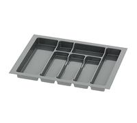 Sossai inserto para cubiertos Divio para cajones de 60 cm de ancho, 53x43 cm - recortable, 7 compartimentos, antracita, organizador de cubiertos de plástico para cajones