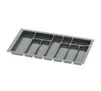 Sossai inserto para cubiertos Divio para cajones de 80 cm de ancho, 73x43 cm - recortable, 10 compartimentos, antracita, bandeja para cubiertos de plástico resistente para cocina