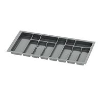 Sossai inserto para cubiertos Divio para cajones de 90 cm de ancho, 83x43 cm - recortable, 12 compartimentos, antracita, bandeja para cubiertos de plástico para cajones de cocina