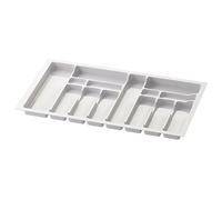 Sossai inserto para cubiertos Divio para cajones de 90 cm de ancho, 83x49 cm - recortable, 14 compartimentos, blanco, organizador de cubiertos de plástico para cajones