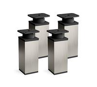Sossai Patas Ajustables en Acero Inoxidable Cepillado, Set de 4 Unidades, Altura 120 mm, Perfil Cuadrado, Modelo MFV1, para Muebles, armarios, cajoneras