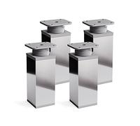 Sossai Patas Ajustables en Cromo Brillante, Set de 4 Unidades, Altura 120 mm, Perfil Cuadrado, Modelo MFV1, para Muebles, armarios, cajoneras