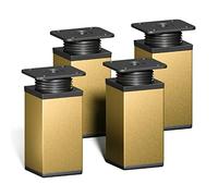 Sossai Patas Ajustables, Set de 4 Unidades, Altura 80 mm, Dorado, Perfil Cuadrado, Modelo MFV1, para Muebles, armarios, cajoneras