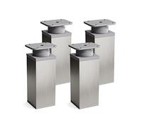 Sossai Patas de diseño para Muebles, Set de 4 Unidades, H 100 mm, Acero Cepillado Gris Ajustable, Perfil Cuadrado, Modelo MFV1, Ideal para armarios, cajoneras