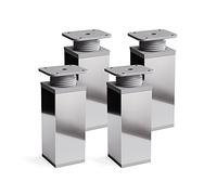 Sossai Patas de diseño para Muebles, Set de 4 Unidades, H 100 mm, Cromo Brillante Ajustable, Perfil Cuadrado, Modelo MFV1, Ideal para armarios, cajoneras