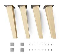 Sossai Patas de Mueble de Madera de Haya Natural Clif Square HMF4 Altura 25 cm cuadradas diseño Inclinado para vitrinas mesas armarios