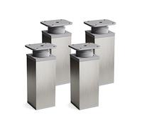 Sossai Patas en Acero Cepillado Gris Ajustables, Set de 4 Unidades, Altura 80 mm, Perfil Cuadrado, Modelo MFV1, para Muebles, armarios, cajoneras