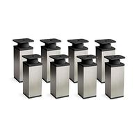Sossai Patas Modernas para Muebles, Set de 8 Unidades, Ajustables en Altura, Acero Inoxidable Cepillado, H 100 mm, Perfil Cuadrado, Modelo MFV1, para, armarios, cómodas