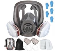 Sosvulix Máscara completa, reutilizable, para vapores orgánicos, gases ácidos, humedad, pintura, pulido, protección facial con 10 almohadillas de algodón filtrables, 2 cartuchos, 5 pares de guantes