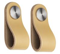 SOTECH 2 x Pomo de mueble OSTERNAS caqui claro (apto para agujero de 6 mm) de cuero de vaca real Pomos de tornillo acero inox/con tornillos de fijación