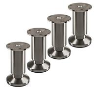SOTECH 4 pies de mueble TERRA altura 100 mm aspecto acero inoxidable cepillado regulables en altura hasta máx. 15 mm, cargables hasta 250 kg/por pie