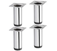 SOTECH 4 Piezas Pie de Mueble Bravo Altura 100 mm (+ 10 mm) Ø 40 mm Cromo Pulido Patas de Armario Regulables en Altura de Acero Cargables hasta 50 kg