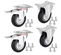 SOTECH 4 piezas Ruedas de transporte RED Ø 100 mm (2x ruedas fijas, 2x ruedas giratorias con freno) Altura 127 mm Placa atornillable 100 x 82 mm Capacidad de carga hasta 360 Kg