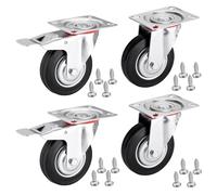 SOTECH 4 piezas Ruedas de transporte RED Ø 125 mm (2x ruedas giratorias, 2x ruedas giratorias con freno) Altura 151 mm Placa atornillada 100 x 82 mm Capacidad de carga 440 Kg