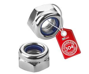 SOTECH 50 unidades de tuercas hexagonales autoblocantes M12 de Acero Inox SS304 (A2), según norma DIN 985, con abertura de llave de 19 mm