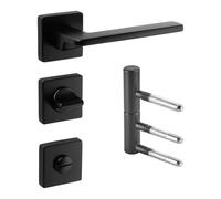SOTECH Conjunto de tiradores para puerta ADAMO para baño y WC negro + bisagras de puerta de acero de 2 piezas Ø 15 mm con cojinete de nylon hasta 60 kg de capacidad de carga - Combinación elegante y