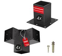 SOTECH construcción SET 8 piezas (4x conectores de esquina + 4x casquillos de suelo) cuadrado 100 x 100 mm de acero galvanizado y recubierto de polvo negro para máxima protección contra la corrosión