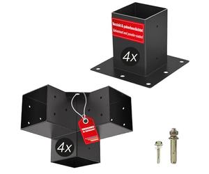 SOTECH construcción SET 8 piezas (4x conectores de esquina + 4x casquillos de suelo) cuadrado 100 x 100 mm de acero galvanizado y recubierto de polvo negro para máxima protección contra la corrosión