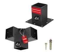 SOTECH construcción SET 8 piezas (4x conectores de esquina + 4x casquillos de suelo) cuadrado 90 x 90 mm de acero galvanizado y recubierto de polvo negro para una máxima protección contra la corrosión