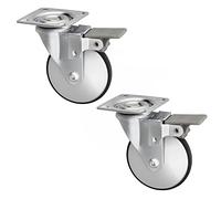 SOTECH Juego de 2 Ruedas para muebles LINDAU con freno (Ø 50 mm, capacidad de carga de 30 kg por rueda, giratorias 360 grados, con placa de montaje, gris plateado)