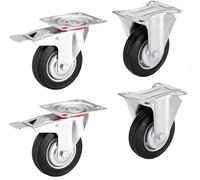 SOTECH Juego de 4 ruedas de transporte RED Ø 200 mm (2 ruedas fijas, 2 ruedas giratorias con freno) Altura 232 mm, placa de tornillo 130 x 102 mm Capacidad de carga hasta 440 kg