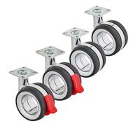 SOTECH juego de 4 ruedas para muebles Düsseldorf Ø 75 mm (altura 98,5 mm, cromo/negro, 2x ruedas giratorias, 2x ruedas giratorias con freno, placa de montaje 47 x 47 mm) Ruedas de transporte para