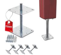SOTECH Juego de 4 soportes para postes de 160 x 160 x 250 mm, rosca M24, acero galvanizado en caliente, soportes de altura regulable, base para atornillar, resistentes a la intemperie