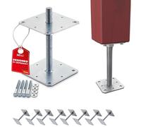 SOTECH Juego de 8 soportes para postes 160 x 160 x 250 mm, rosca M24, acero galvanizado en caliente, base de poste regulable en altura, soporte de poste atornillable, resistente a la intemperie