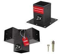 SOTECH Juego de fijación de 4 piezas (2 conectores de esquina + 2 casquillos de suelo) cuadrado 100 x 100 mm de acero galvanizado y recubierto de polvo negro para una máxima protección contra la