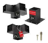 SOTECH Juego de fijación de 6 piezas (2 conectores de esquina + 1 conector central + 3 casquillos de tierra) cuadrado 90 x 90 mm de acero galvanizado y recubierto de polvo negro
