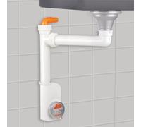 SOTECH Sifón ahorrador de espacio con abertura de inspección y conexión de aparato, 32-40 mm, blanco, sifón ahorrador de espacio, juego de desagüe para cocina y baño