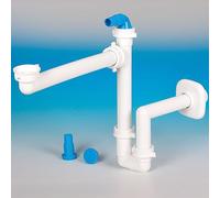 SOTECH Sifón ahorrador de espacio con conexión para electrodomésticos, 32-40 mm, blanco, sifón ahorrador de espacio, juego de desagüe para cocina y baño