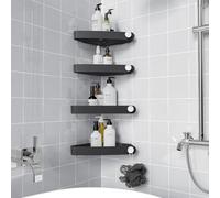 Sotfamily 4 Piezas Estanteria Ducha, No Requiere Taladro, Plastico Extraíbles Estanterias, Estante Ducha con 12 Ganchos autoadhesivos, Estanteria Baño Autoadhesivos (Negro)