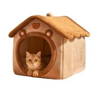 Sothuba Cueva de cama para gatos, lindas camas para gatos en forma de oso para gatos de interior, tienda de campaña para gatos con almohada de cojín extraíble para gatitos, cachorros, perros pequeños