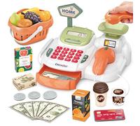 Sotodik 36PCS Caja registradora Juguetes para niñas Juegos de imaginación Supermercado Tienda Juguetes Caja Escáner Juguetes con Sonidos y Juegue Comida, Dinero, Juguetes de supermercado (668-117-GR)