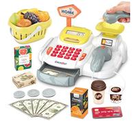 Sotodik 36PCS Caja registradora Juguetes para niñas Juegos de imaginación Supermercado Tienda Juguetes Caja Escáner Juguetes con Sonidos y Juegue Comida, Dinero, Juguetes de supermercado (668-117-YE)