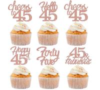 Sotpot 30 adornos para cupcakes de feliz cumpleaños 45 con purpurina de oro rosa, 45 fabulosos saludos a 45 decoraciones para cupcakes para fiesta de aniversario de 45 cumpleaños